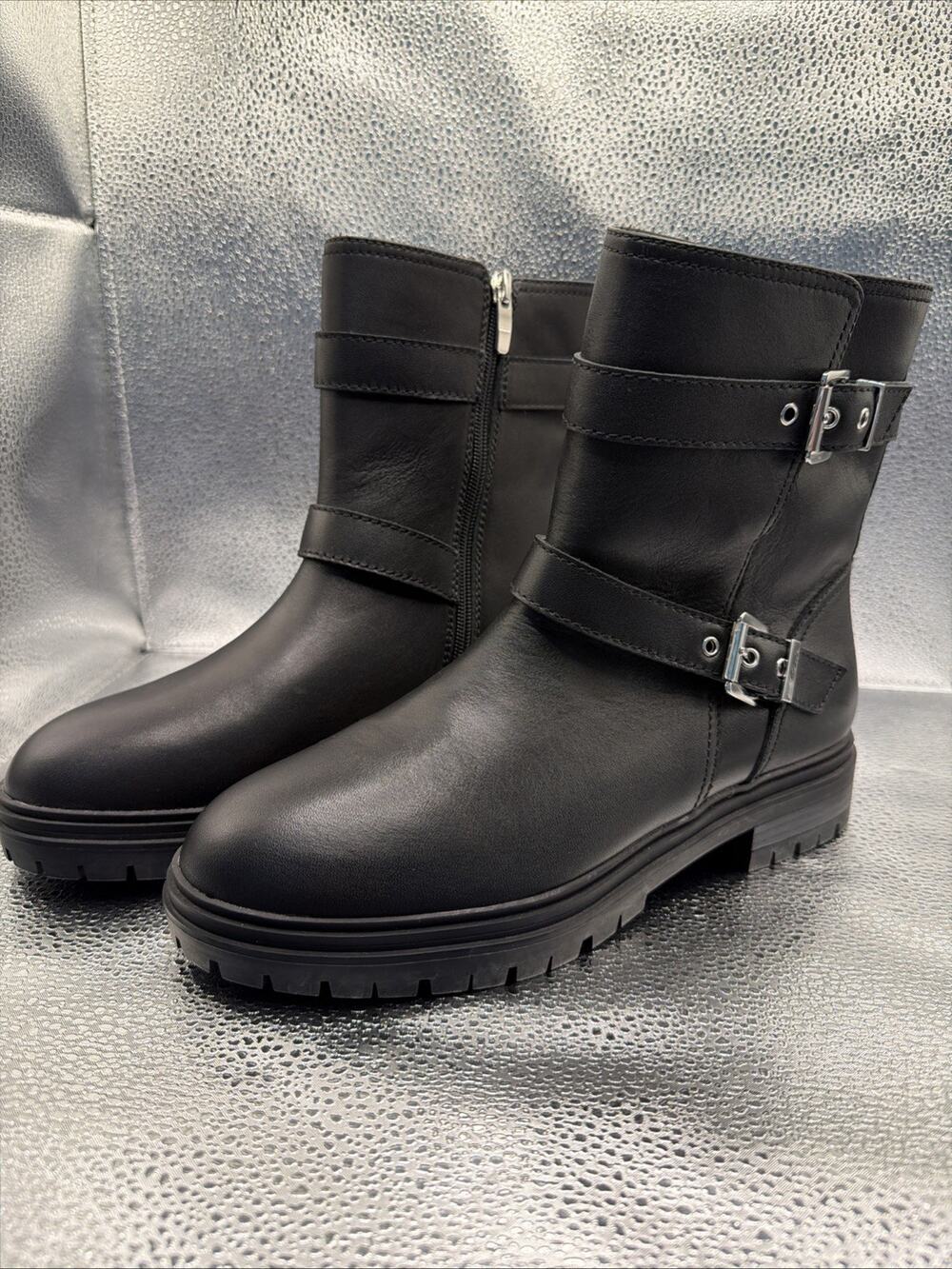 Ann Taylor Loft Sz 9 Black pull on Ankle buckle strap Boots Womens Booties New
